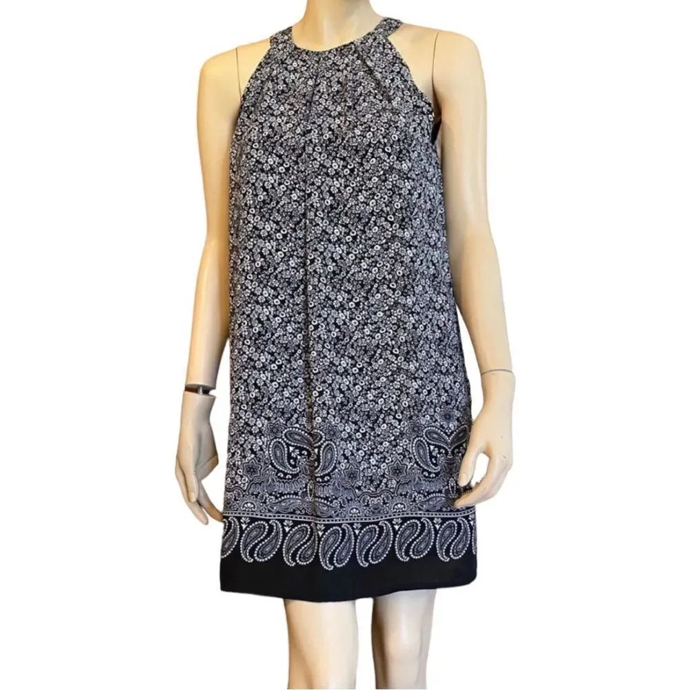 Anthropologie Floral Dress Swingy Racerback Flowy Navy & White Dress Size 4 - Picture 4 of 6